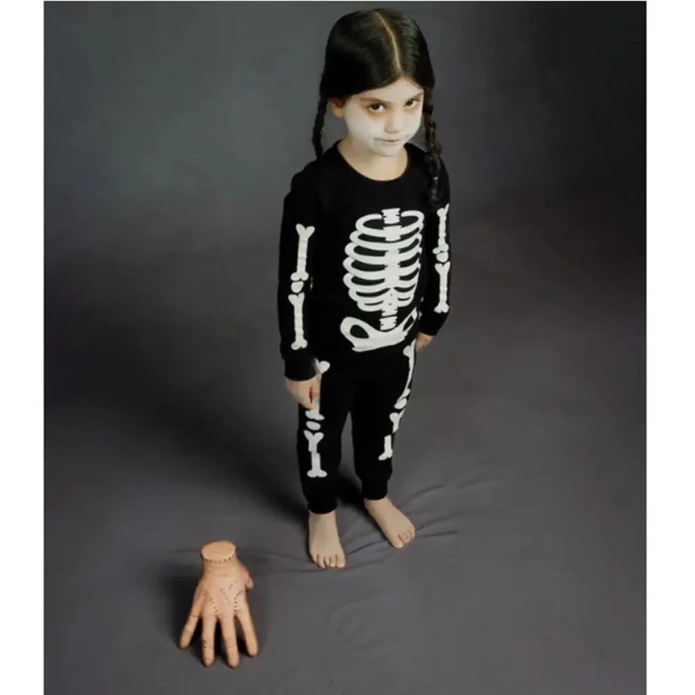PETIT LEM Baby Black Halloween Skeleton Glow In Dark Print Two Piece Size 2